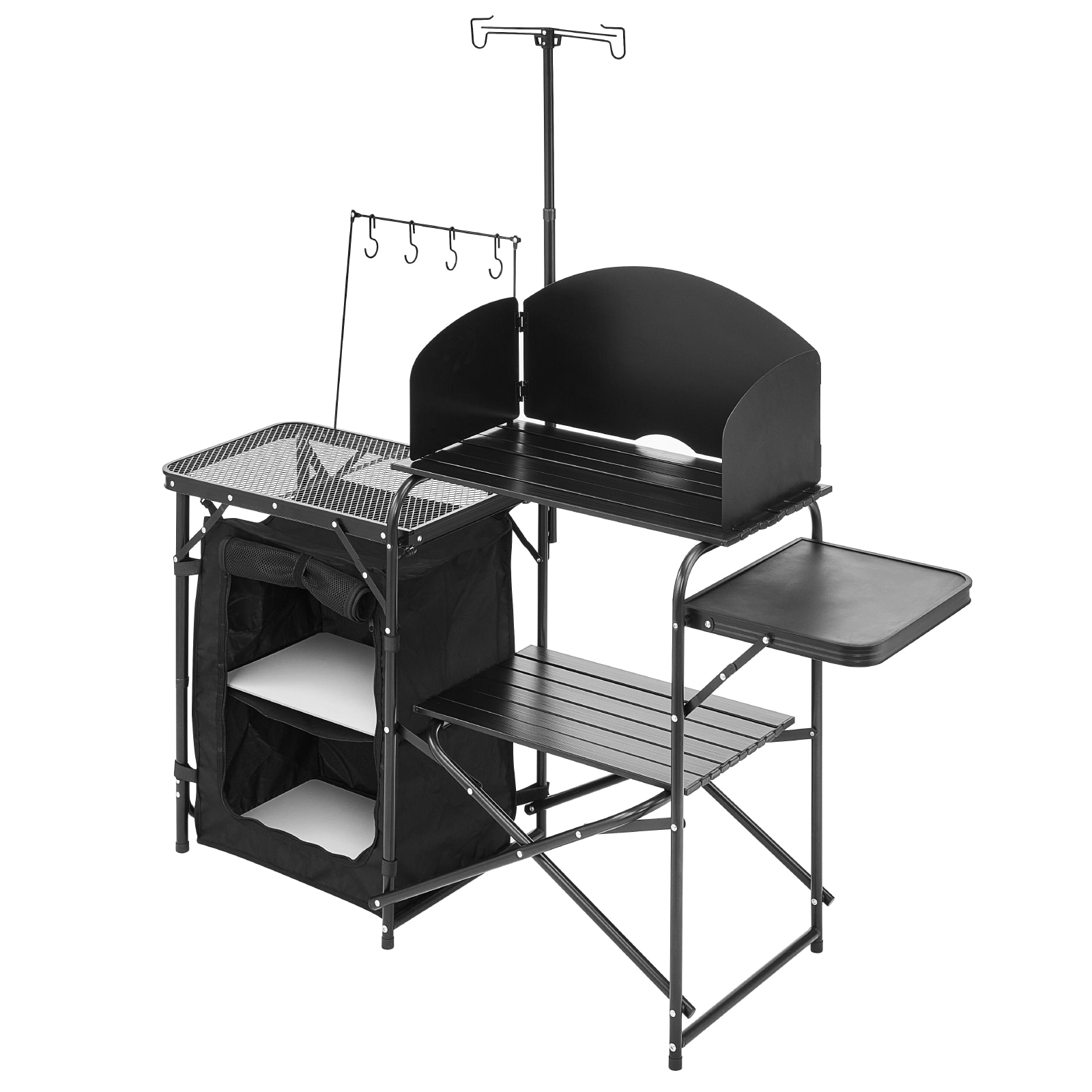 Camping Kitchen Table Portable Outdoor Cook Station Storage Windshield Aluminum_voghion.com